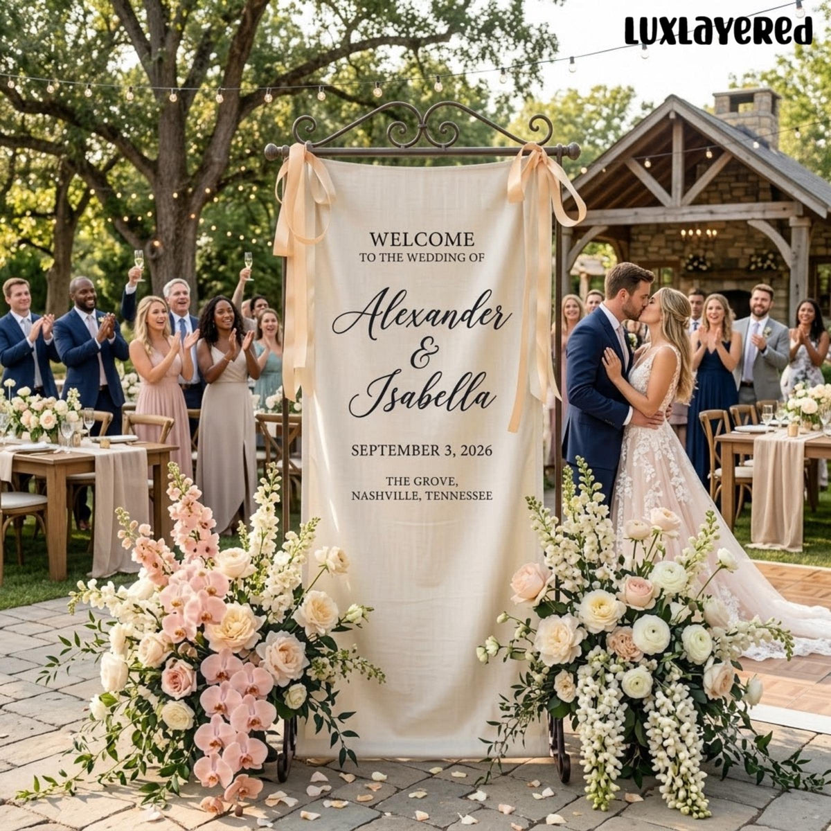 Personalized Linen Wedding Welcome Sign, Ceremony Entrance Decor, Custom Linen Backdrop, Standing Banner
