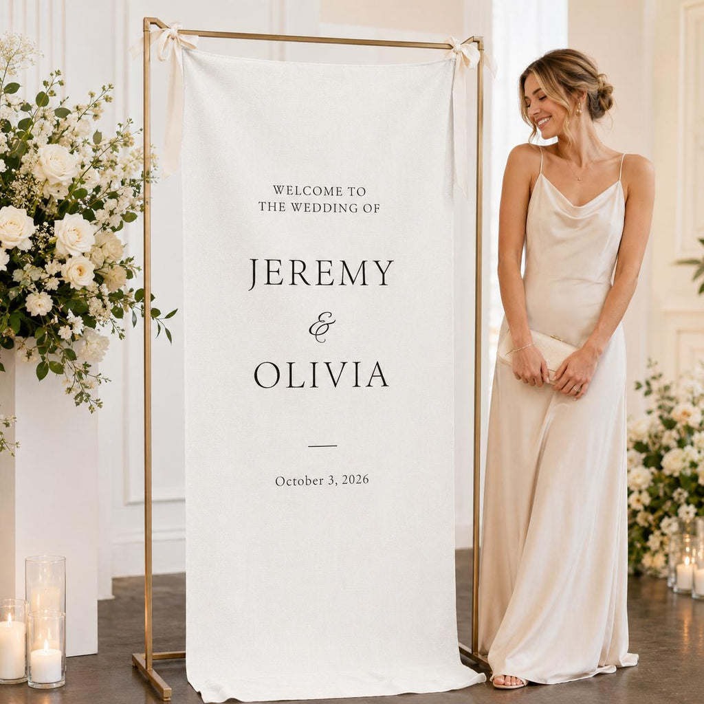 Modern Wedding Welcome Sign, Custom Linen Fabric Banner, Wedding Fabric Welcome Sign, Personalized Ceremony Backdrop, Boho Reception Decor