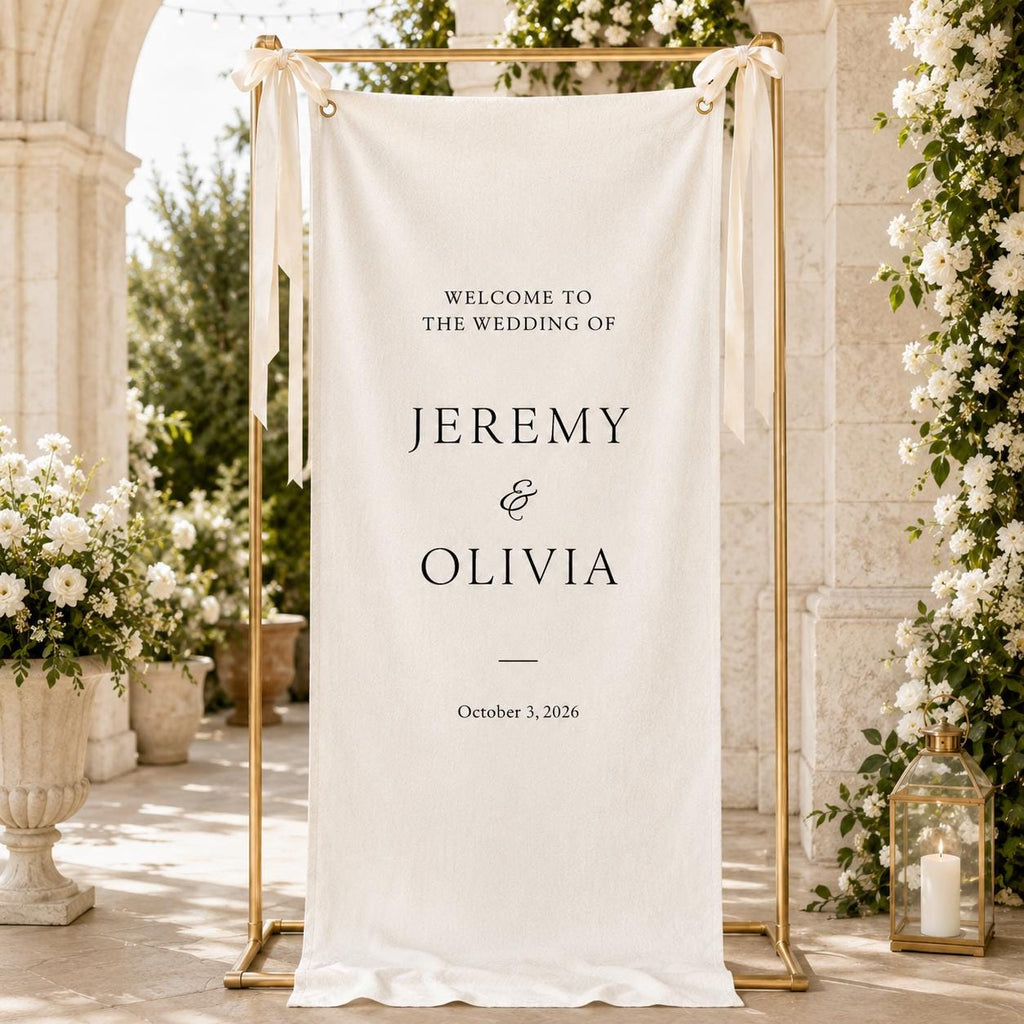 Modern Wedding Welcome Sign, Custom Linen Fabric Banner, Wedding Fabric Welcome Sign, Personalized Ceremony Backdrop, Boho Reception Decor