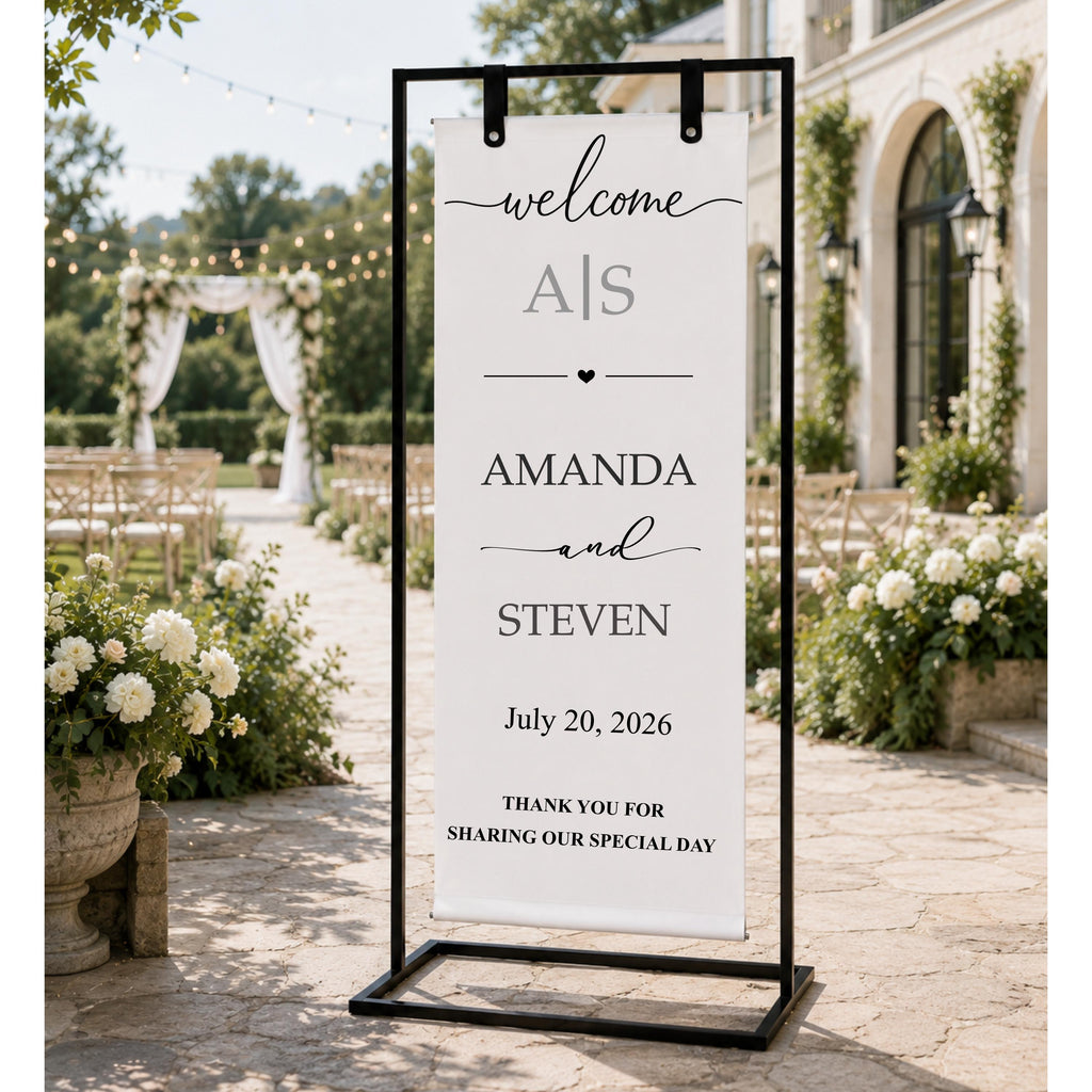 Wedding Welcome Sign Custom Banner Wedding Entrance Decor Personalized Ceremony & Reception Sign Anniversary Backdrop Signage.
