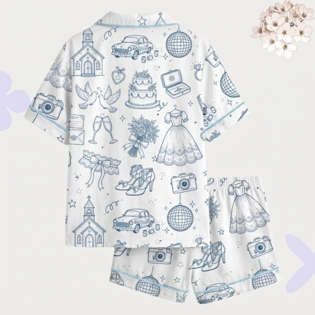 Going to the Chapel Pajamas – Matching Bridal Party Pjs – Blue Bridal Shower Gift - Toile Wedding