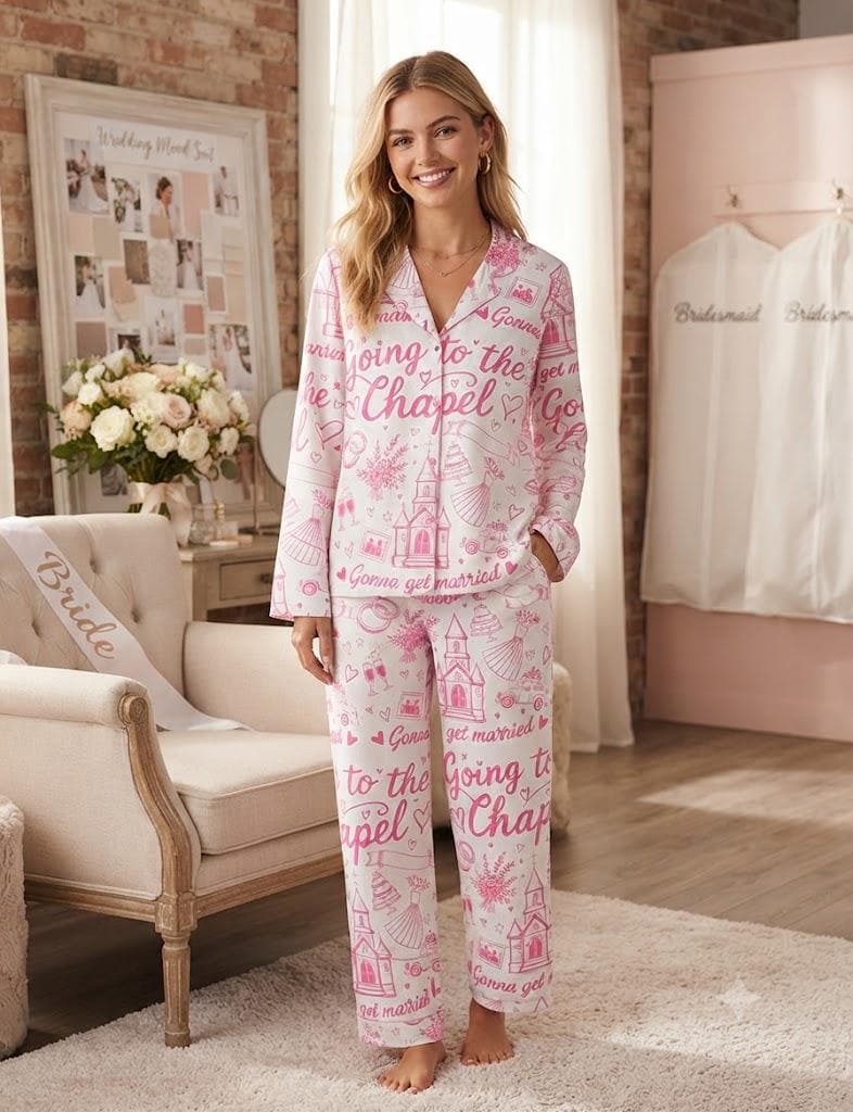 Bridal Pajamas Set – Going to the Chapel Pink Bride – Bachelorette Party Bridal - Wedding Getting Ready