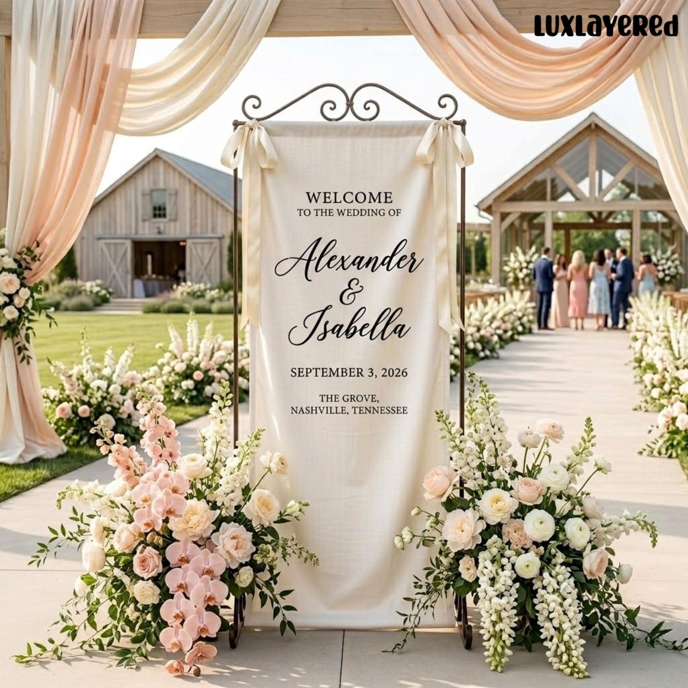 Personalized Linen Wedding Welcome Sign, Ceremony Entrance Decor, Custom Linen Backdrop, Standing Banner