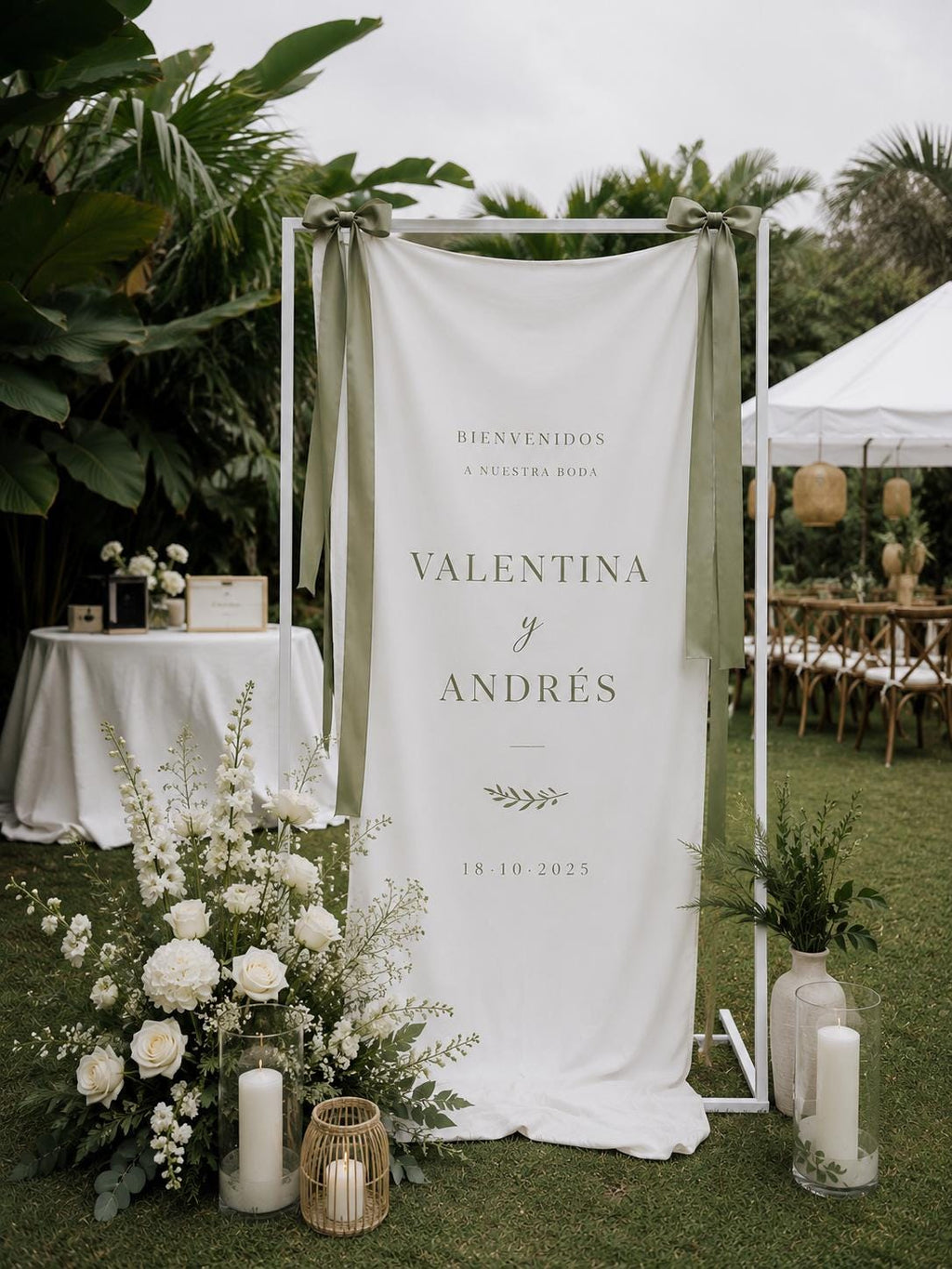 Wedding Welcome Linen Banner, Elegant Personalized Reception Decoration