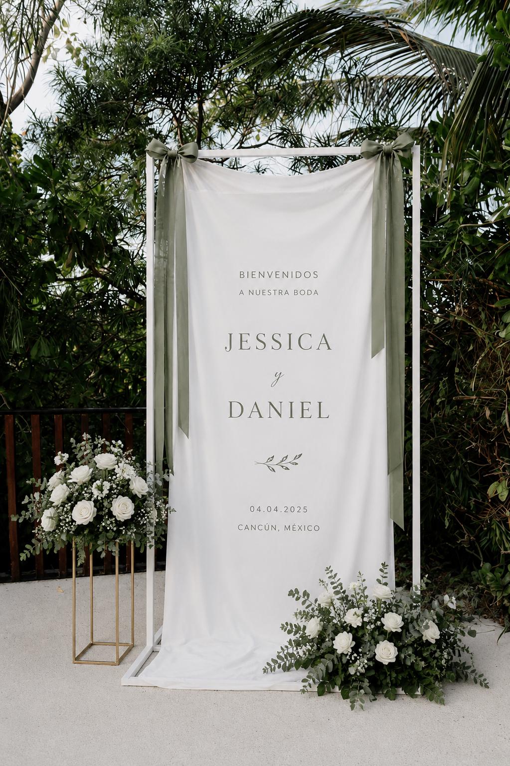 Wedding Welcome Linen Banner, Elegant Personalized Reception Decoration