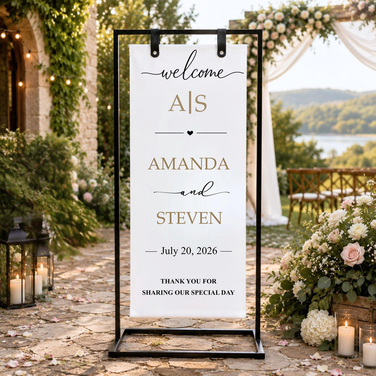 Wedding Welcome Sign Custom Banner Wedding Entrance Decor Personalized Ceremony & Reception Sign Anniversary Backdrop Signage.