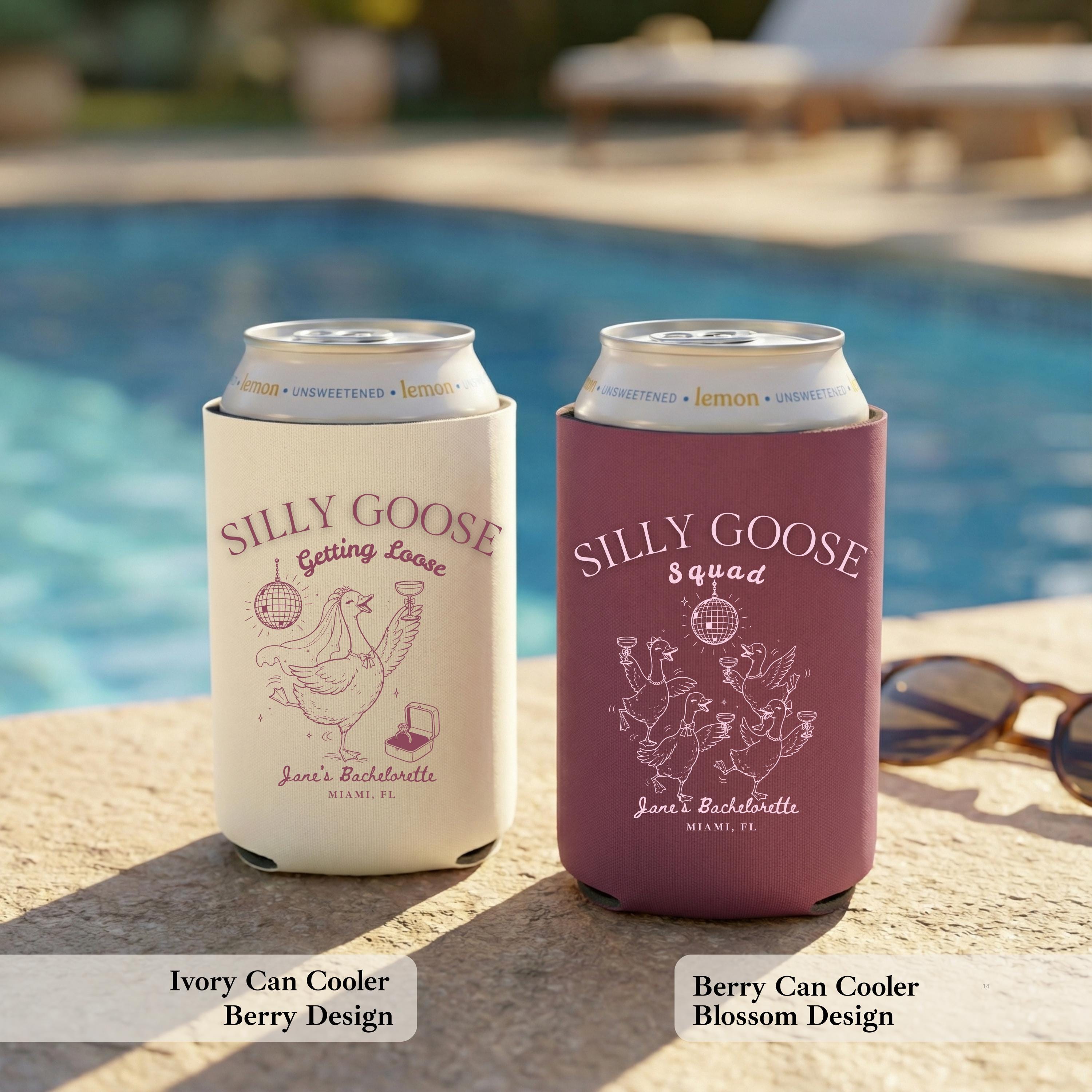 Silly Goose Getting Loose Bachelorette Can Cooler, Personalized Drink Sleeve, Custom Bride Squad Can Cooler, Personalized Drink Sleeve