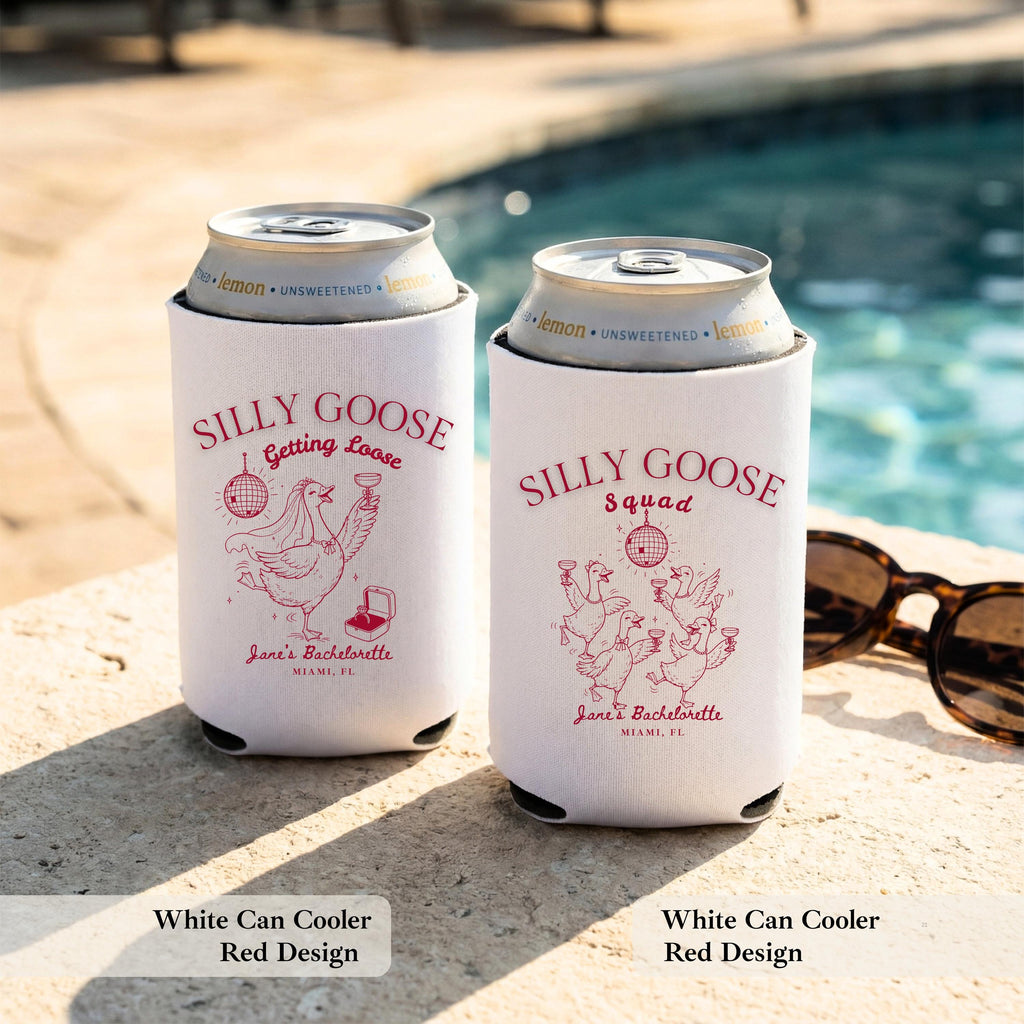 Silly Goose Getting Loose Bachelorette Can Cooler, Personalized Drink Sleeve, Custom Bride Squad Can Cooler, Personalized Drink Sleeve