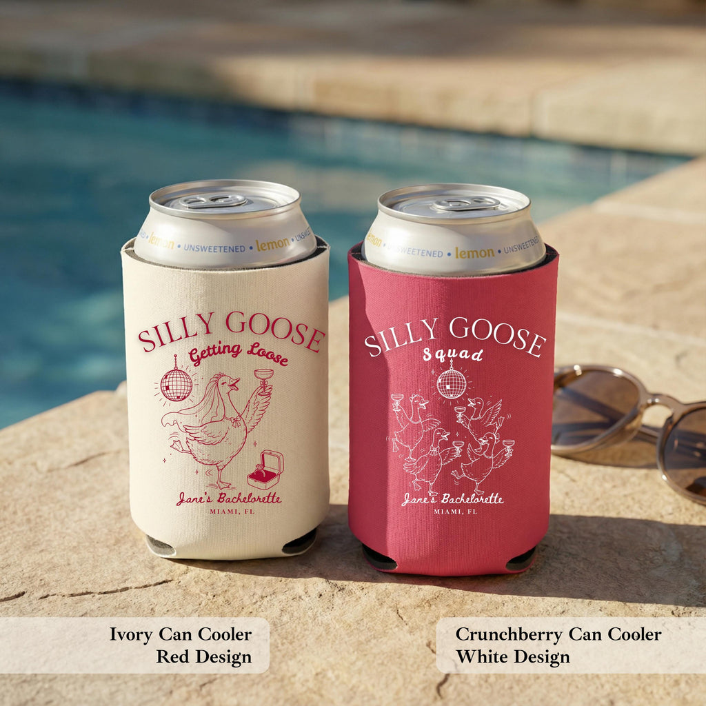 Silly Goose Getting Loose Bachelorette Can Cooler, Personalized Drink Sleeve, Custom Bride Squad Can Cooler, Personalized Drink Sleeve