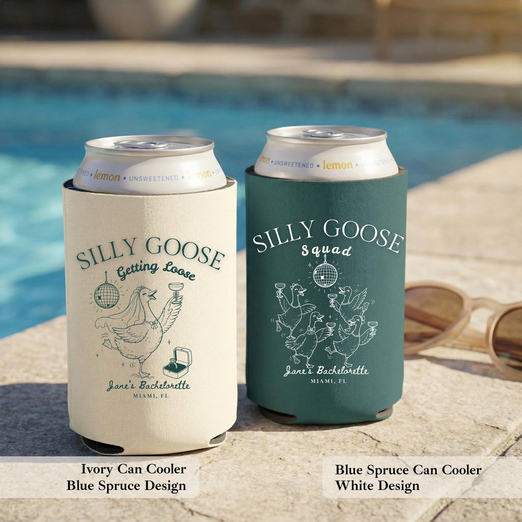 Silly Goose Getting Loose Bachelorette Can Cooler, Personalized Drink Sleeve, Custom Bride Squad Can Cooler, Personalized Drink Sleeve