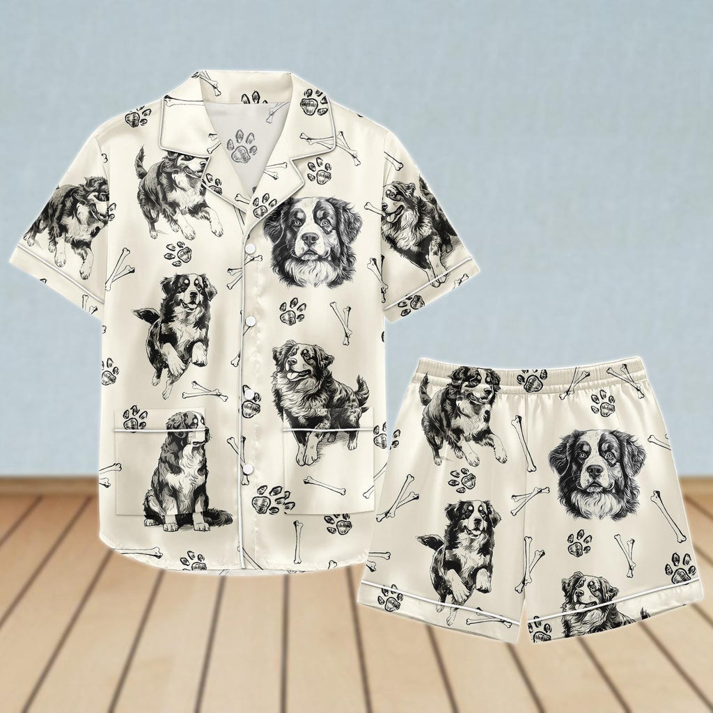 Bernese Mountain Dog Satin Pajamas Set, Dog Mom Pajamas Short, Dog Owner Women Pajamas, Pet Lover Pjs, Bride Pajamas, Gift For Her