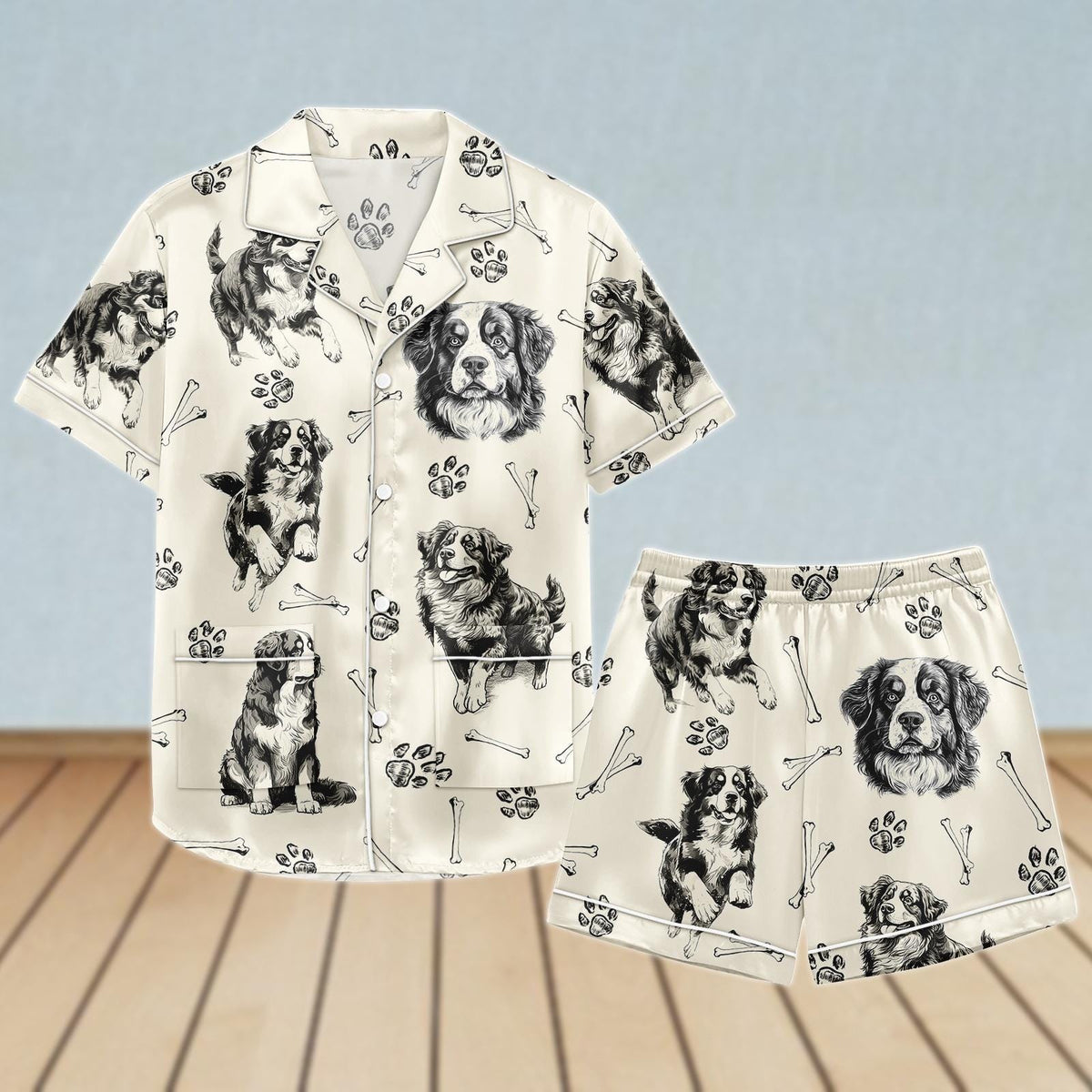 Bernese Mountain Dog Satin Pajamas Set, Dog Mom Pajamas Short, Dog Owner Women Pajamas, Pet Lover Pjs, Bride Pajamas, Gift For Her