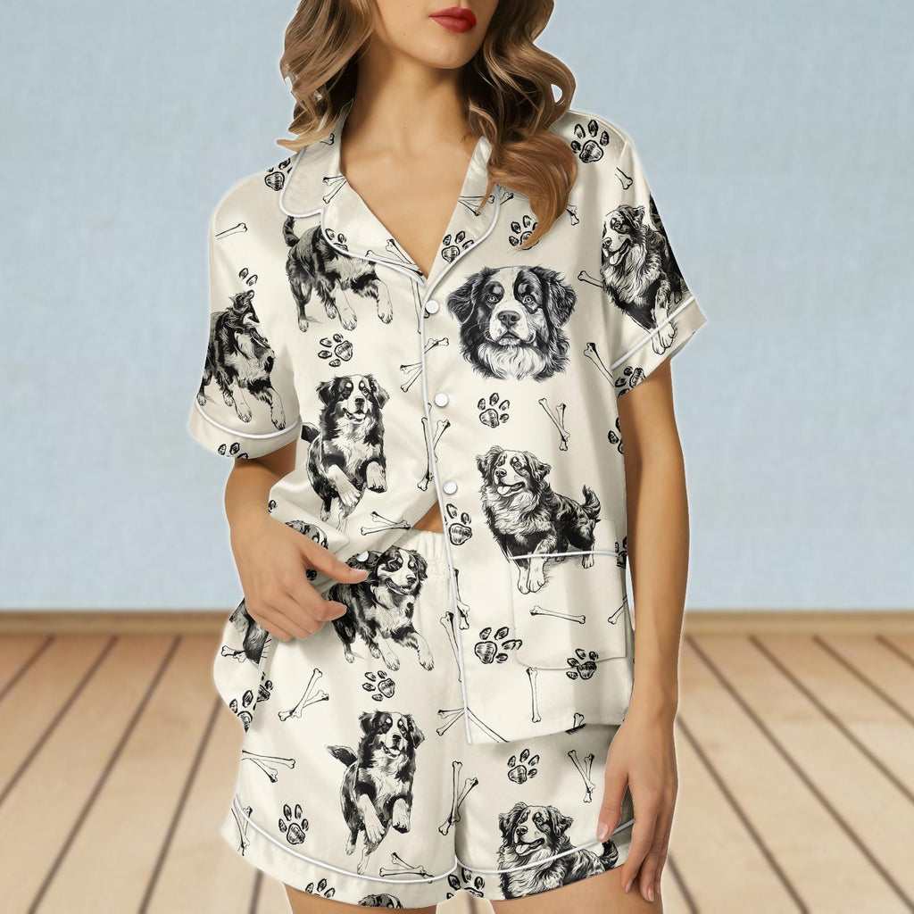 Bernese Mountain Dog Satin Pajamas Set, Dog Mom Pajamas Short, Dog Owner Women Pajamas, Pet Lover Pjs, Bride Pajamas, Gift For Her
