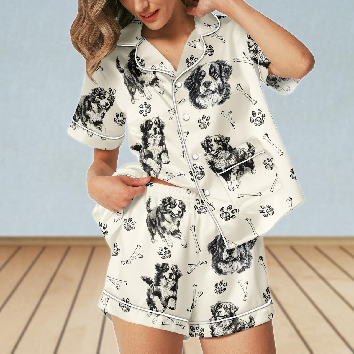 Bernese Mountain Dog Satin Pajamas Set, Dog Mom Pajamas Short, Dog Owner Women Pajamas, Pet Lover Pjs, Bride Pajamas, Gift For Her
