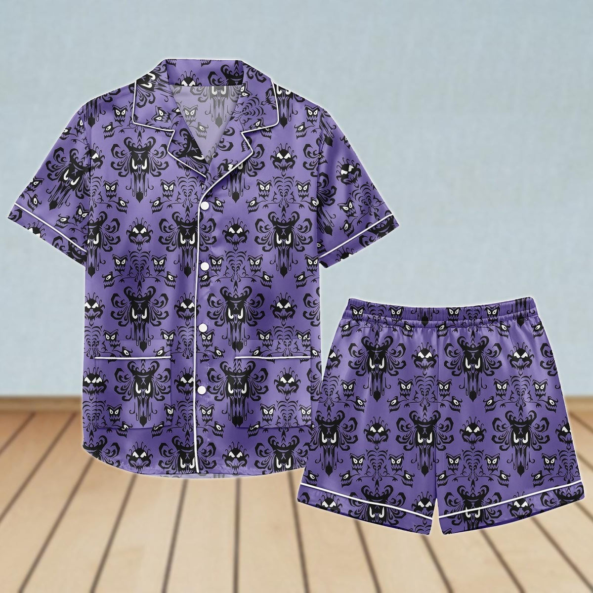 Disney Haunted Mansion Satin Pajamas Set, Hitchhiking Ghosts Women Pajamas, Horror Movie Pajamas Short, Bridesmaid Pjs, Halloween Gift