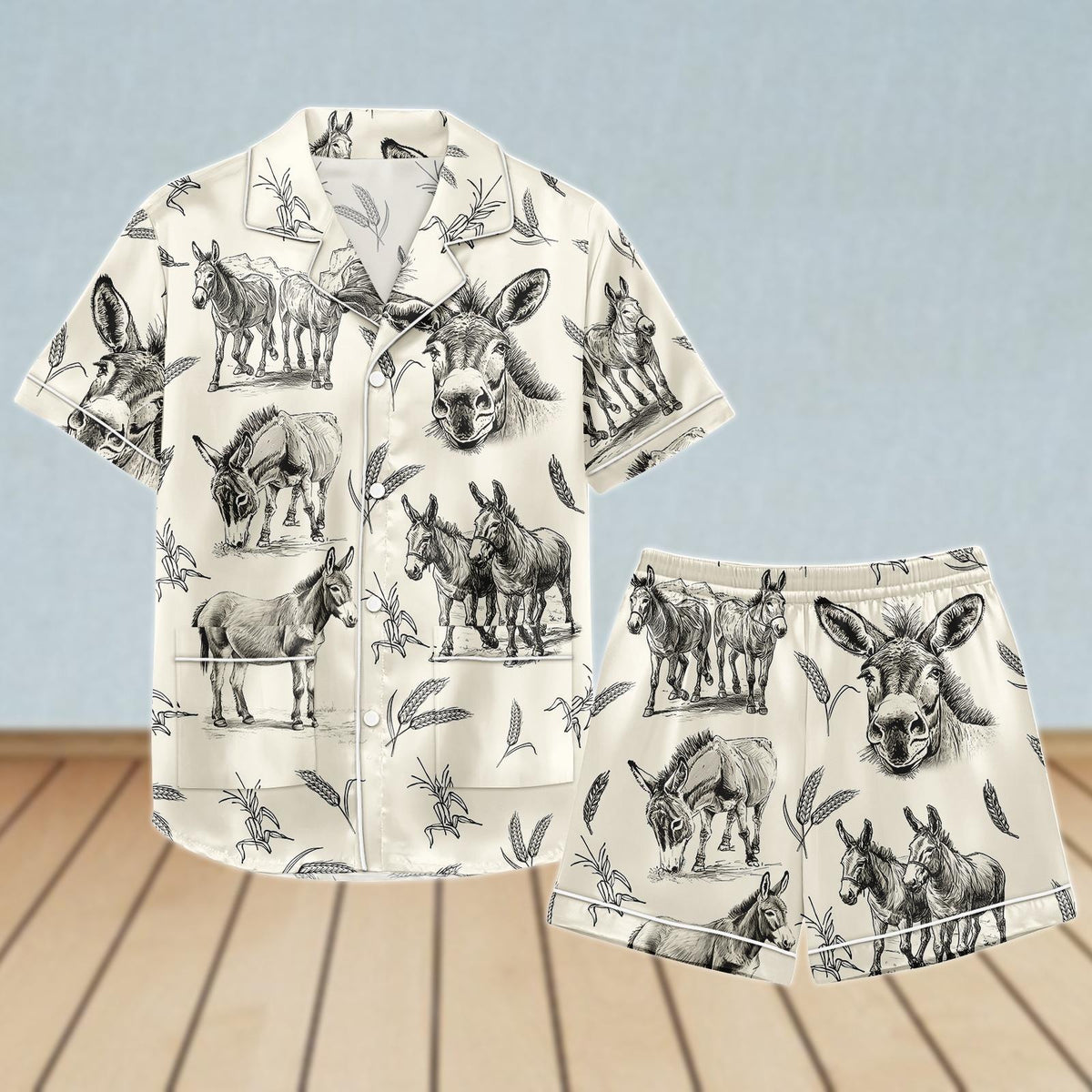 Donkey Satin Pajamas Set, Animal Pajamas Short, Farm Women Pajamas, Donkey Lover Matching Pjs, Donkey Sleepwear, Bridesmaid Pajamas