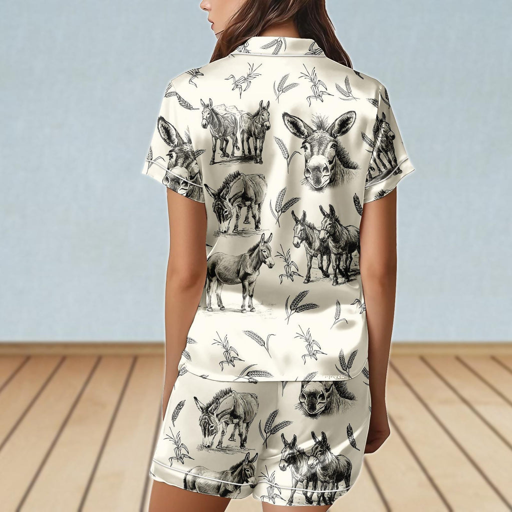 Donkey Satin Pajamas Set, Animal Pajamas Short, Farm Women Pajamas, Donkey Lover Matching Pjs, Donkey Sleepwear, Bridesmaid Pajamas
