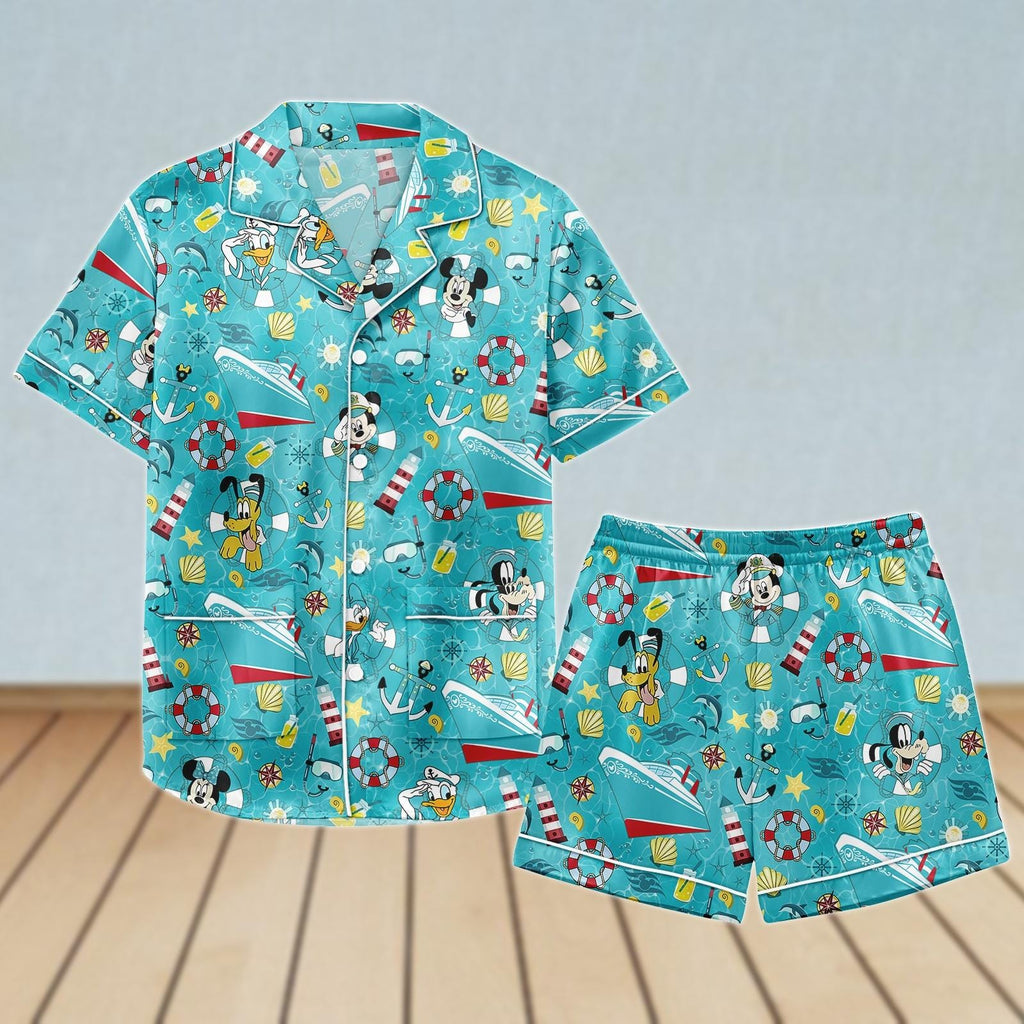 Disney Cruise Satin Pajamas Set, Mickey And Friends Cruise Women Pjs, Mickey Mouse Pajamas Short, Disneyland Shirt, Cruise Sleepwear