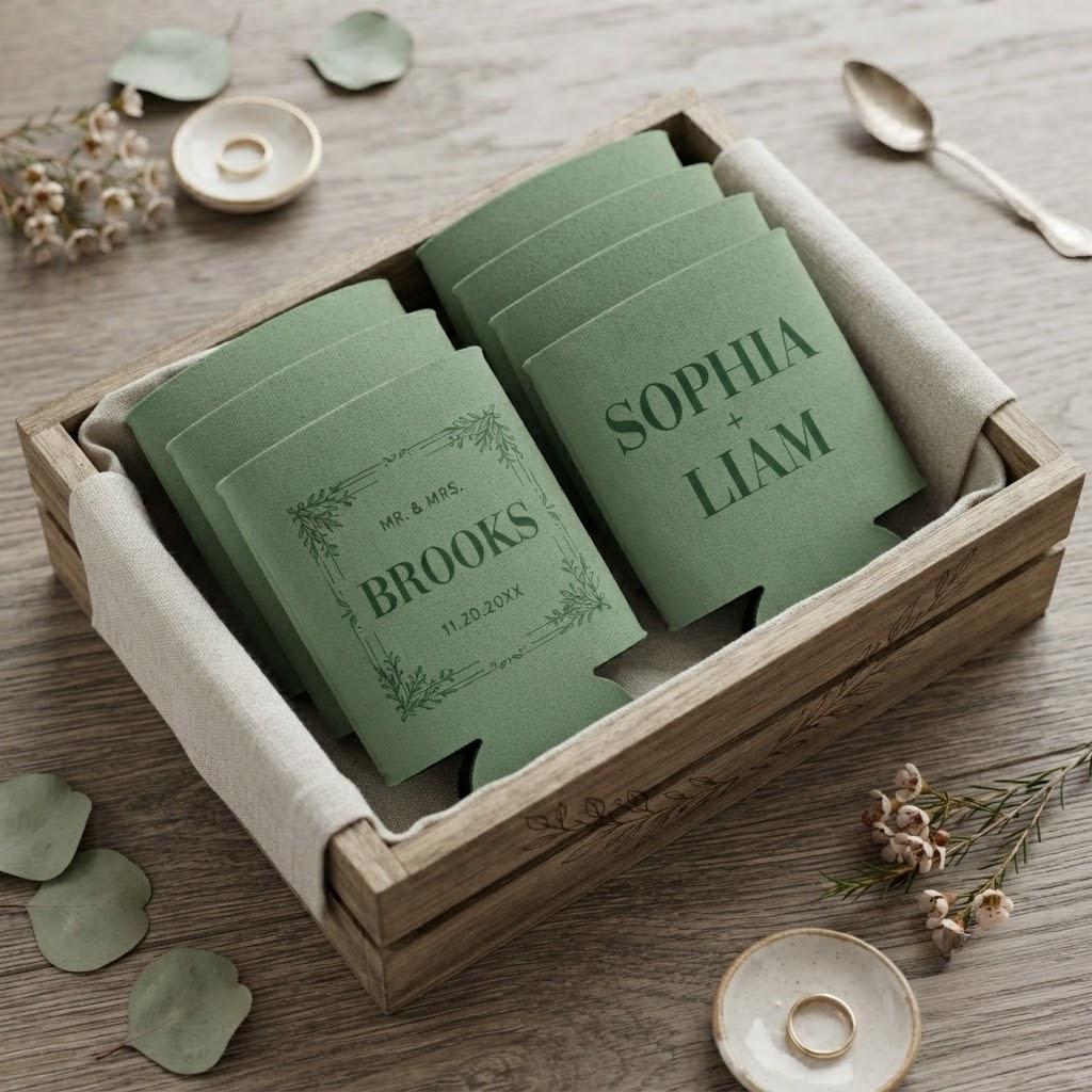 Custom Mr And Mrs Can Coolers, Personalized Wedding Favor Can Coolers, Bride Groom Wedding Favors, Custom Name Reception Favors
