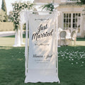 Just Married Wedding Welcome Sign, Rustic Vertical Linen Banner for Garden Reception, Newlywed Celebration Decor for Anniversary, Engagement