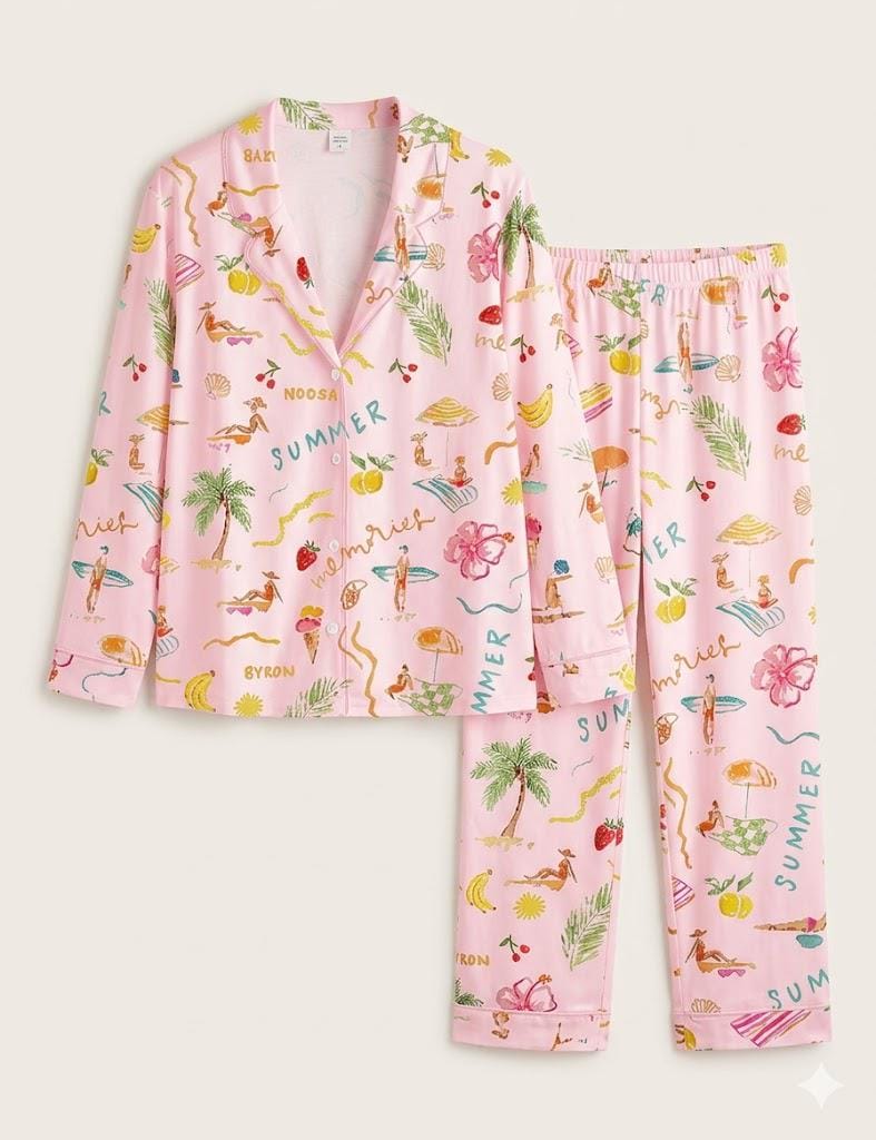Tropical Print Pajama Set - Beach Vacation Pjs - Summer Girls Trip Bridal Party Gift