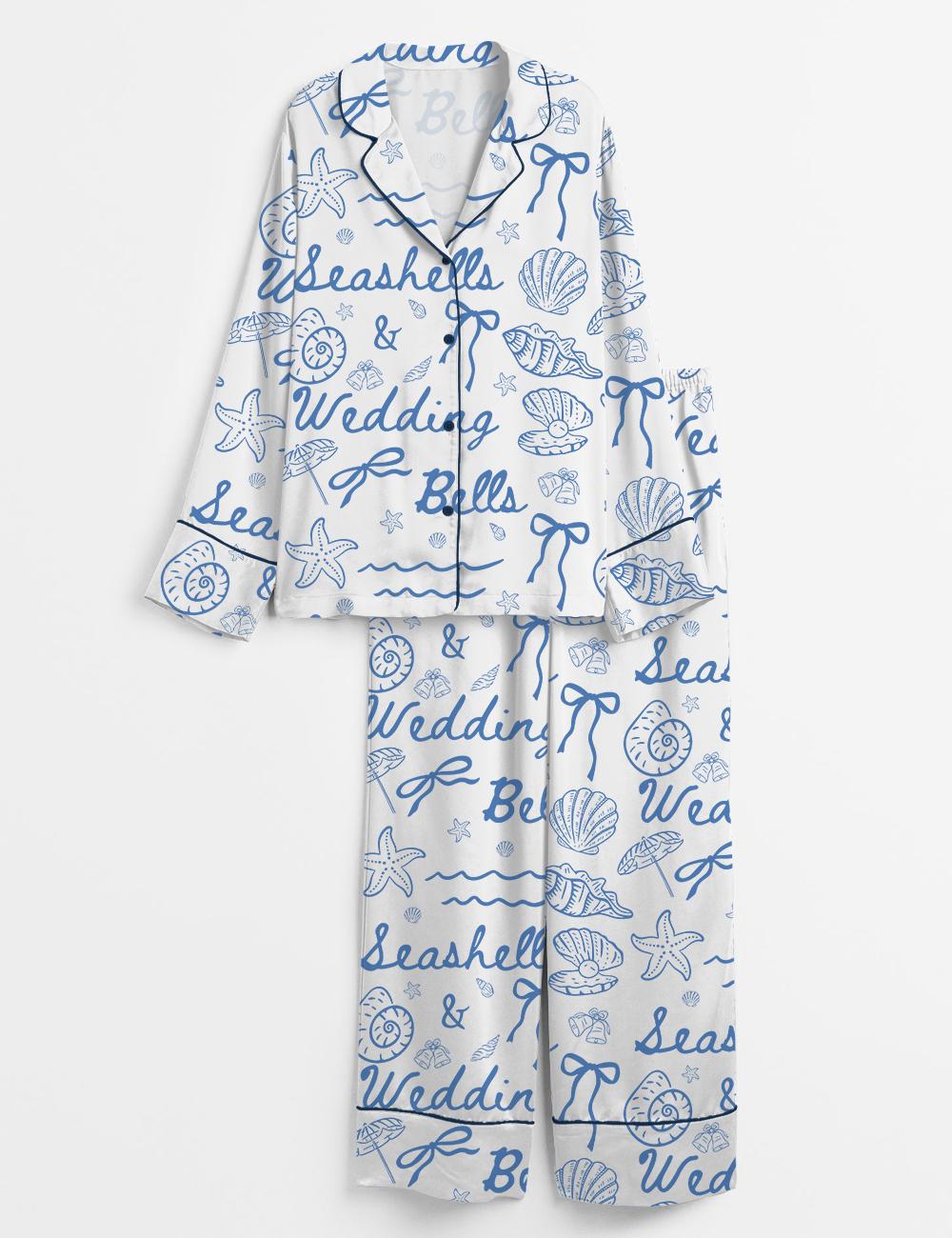 Seashells Wedding Bells Pajama Set, Beach Bride Pajamas, Coastal Bridal PJs, Bridesmaid Pajamas, Bachelorette Pajamas, Wedding Gift