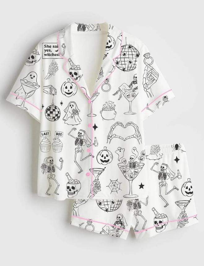 Spooky Bride Pajama Set – Skeleton Bachelorette Party Pajamas – Halloween Wedding Gift - Bridal Shower Sleepwear