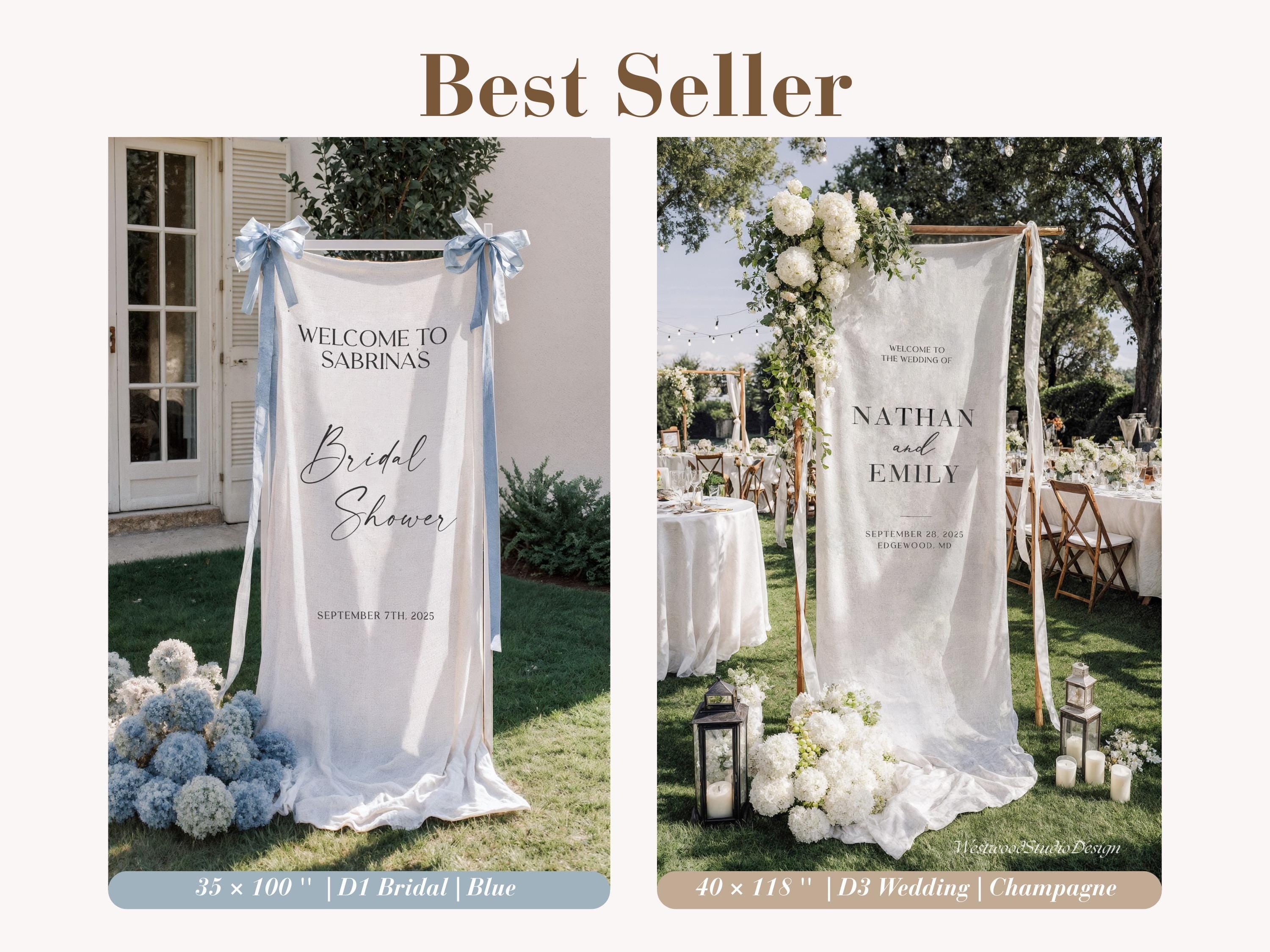 Personalized Linen Wedding Welcome Sign, Custom Fabric Banner, Bridal Showers & Special Events, Anniversary Banner, Boho Wedding Decor
