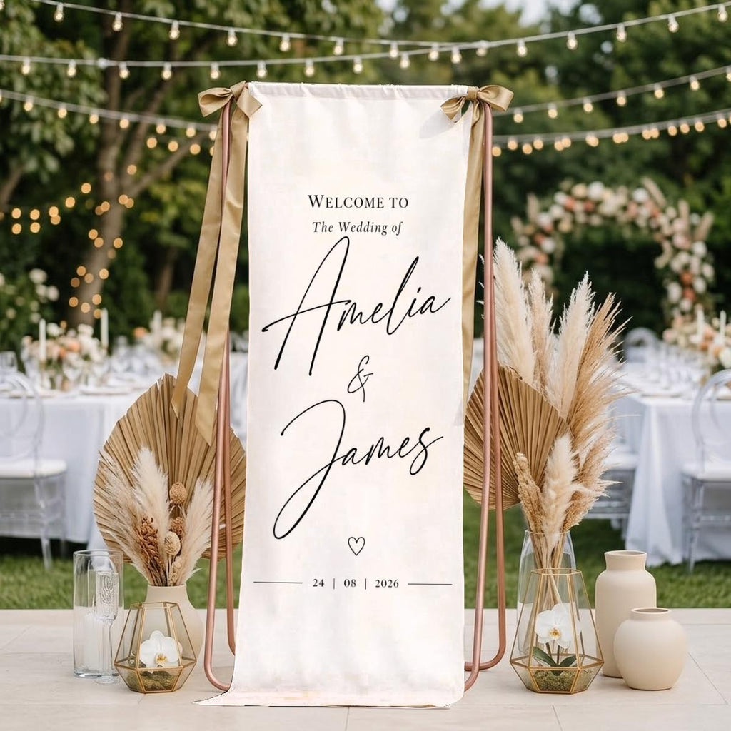 Personalized Linen Wedding Banner, Minimalist Welcome Sign, Custom Ceremony Entrance Decor