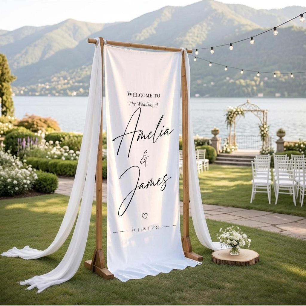 Personalized Linen Wedding Banner, Minimalist Welcome Sign, Custom Ceremony Entrance Decor