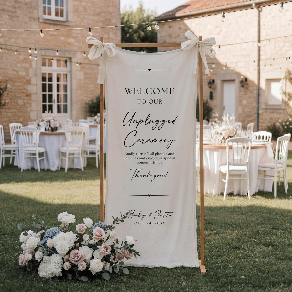 Unplugged Ceremony Wedding Sign, Custom Linen Unplugged Wedding Banner, Vertical Rustic Wedding Welcome Decor for Reception and Entrance