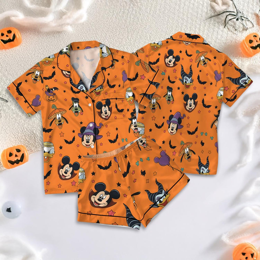 Disney Halloween Satin Pajamas, Cute Character Print Sleepwear Set, Spooky Season Lounge Wear, Matching Pajamas for Her, Comfy PJ Set
