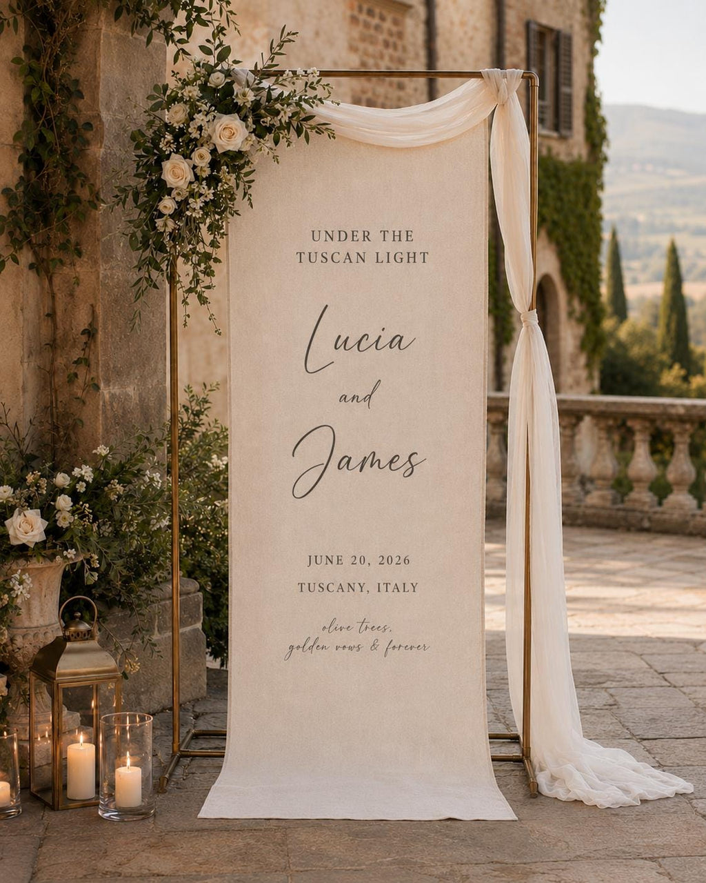 Personalized Linen Wedding Welcome Sign, Custom Fabric Wedding Sign, Linen Cotton Wedding Banner, Elegant Ceremony Reception Decor
