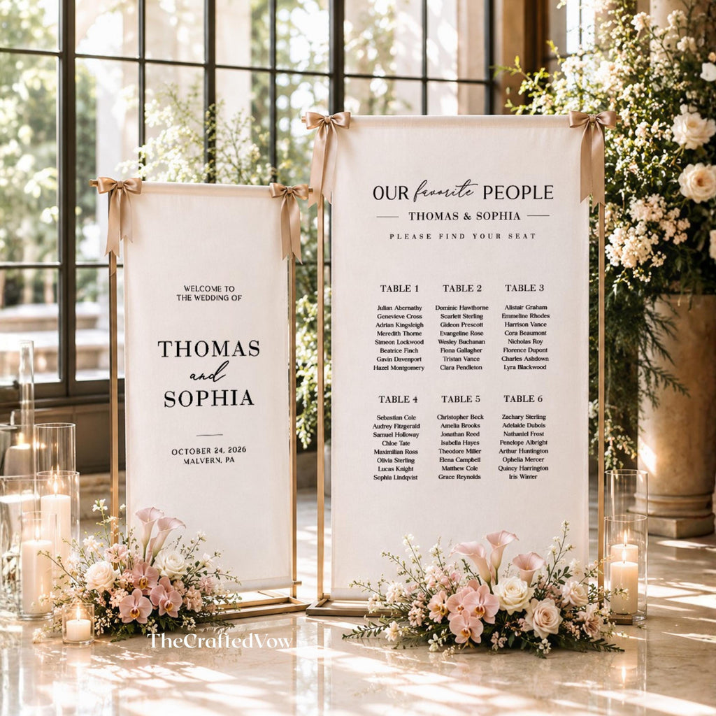 Personalized Linen Wedding Welcome Sign, Custom Fabric Banner, Modern Engagement Party Decor