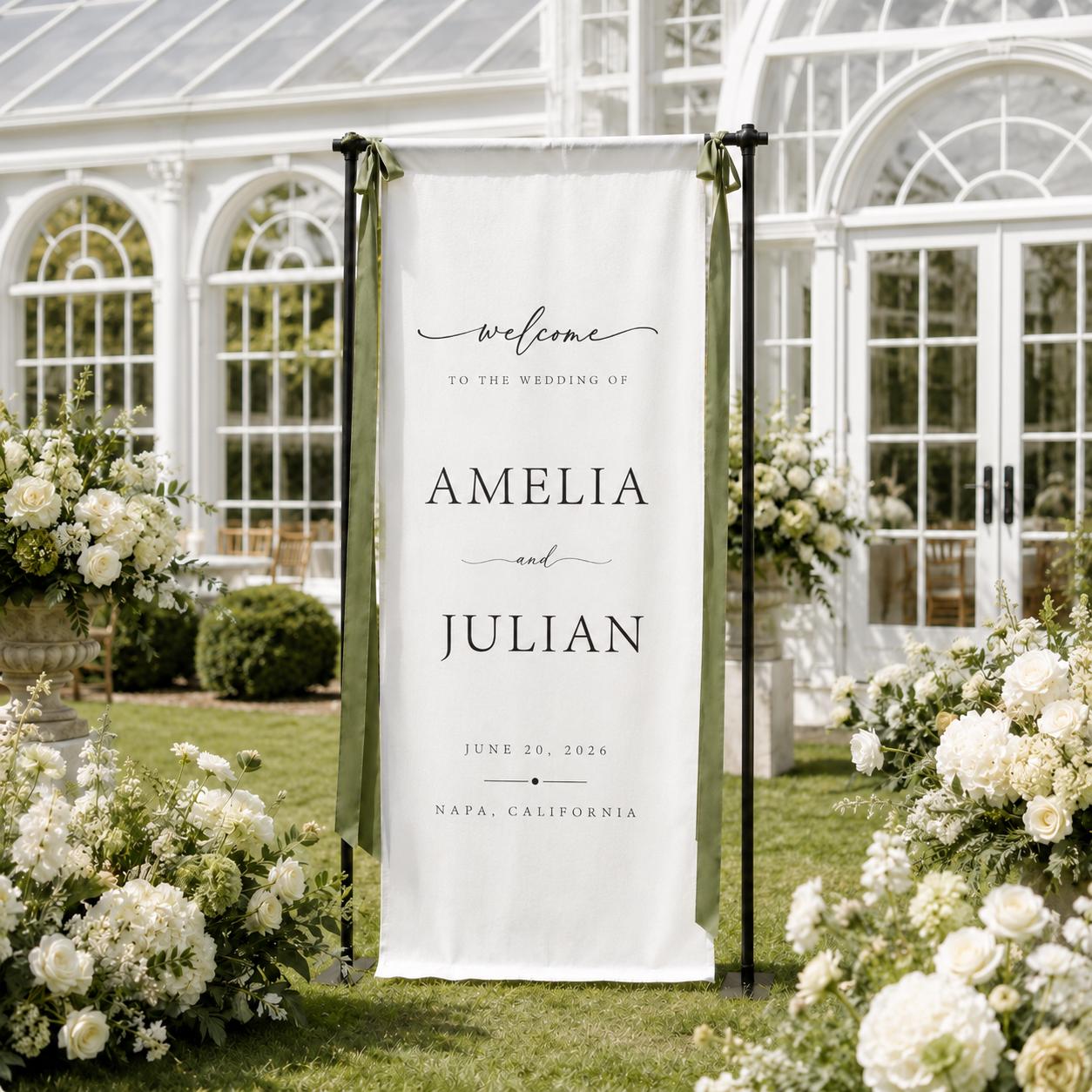 Fabric Wedding Welcome Sign, Personalized Linen Wedding Banner, Custom Name Date Ceremony Sign, Modern Boho Reception Backdrop