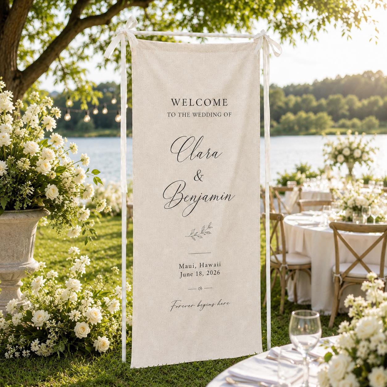 Personalized Wedding Welcome Linen Tapestry Banner