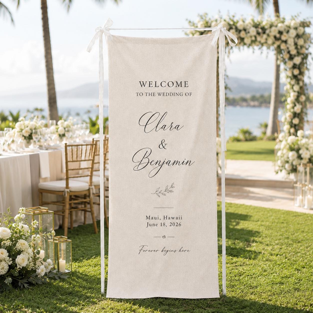 Personalized Wedding Welcome Linen Tapestry Banner