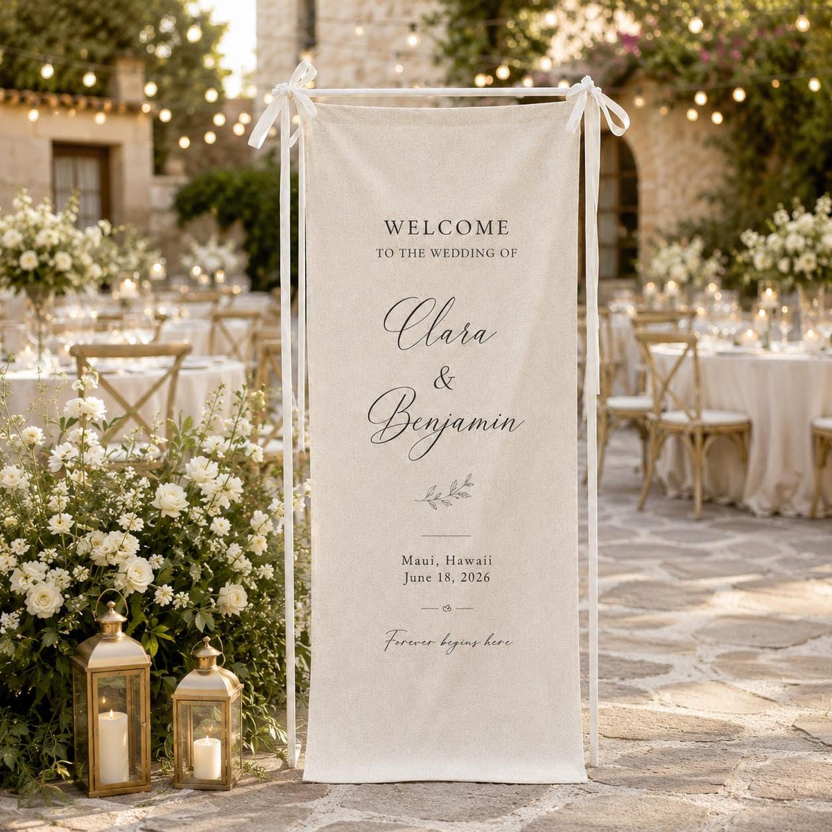 Personalized Wedding Welcome Linen Tapestry Banner