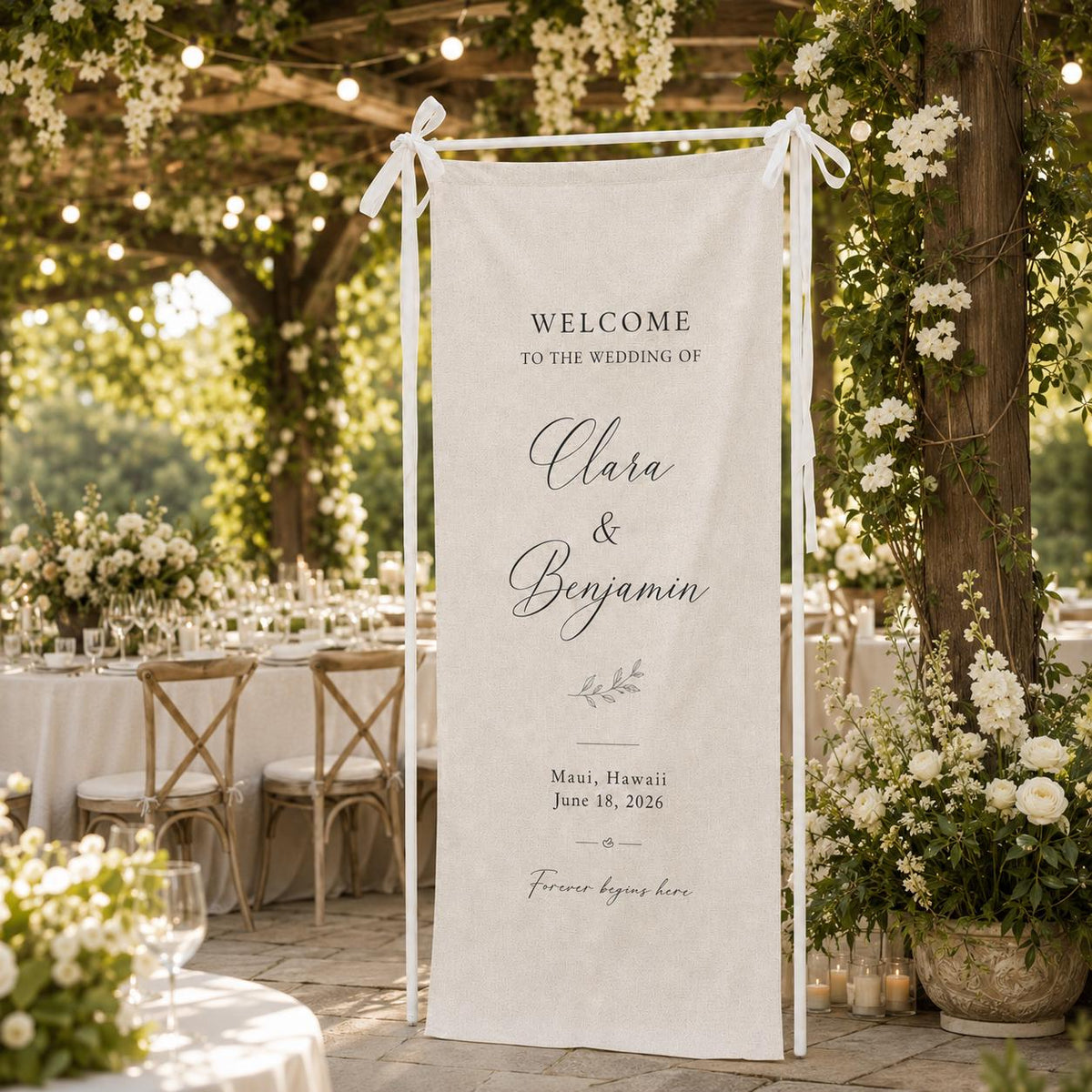 Personalized Wedding Welcome Linen Tapestry Banner