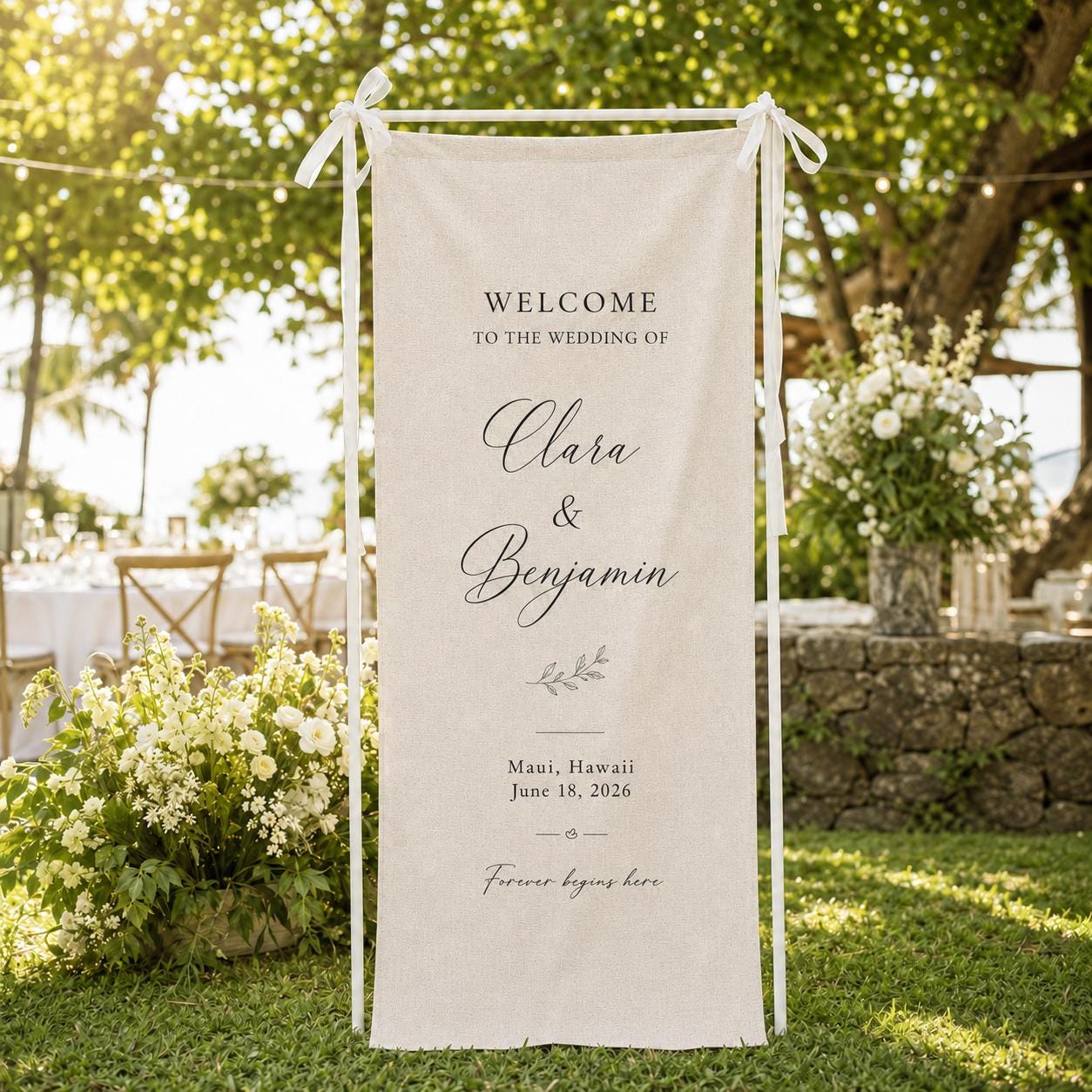 Personalized Wedding Welcome Linen Tapestry Banner
