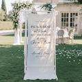 Custom Pick a Seat Not a Side Wedding Sign, Linen Wedding Seating Banner, Boho Barn Wedding Entrance Fabric Decor for Ceremony and Reception