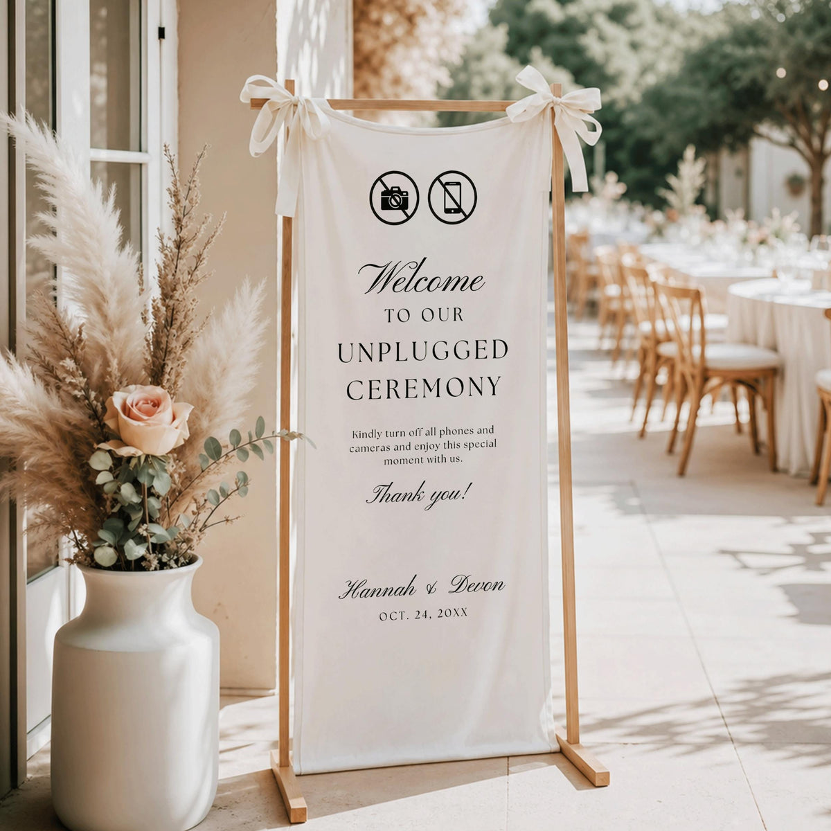 Personalized Unplugged Wedding Linen Banner, Custom Unplugged Ceremony Fabric Sign, Rustic Outdoor Barn Wedding Entrance Reception Decor