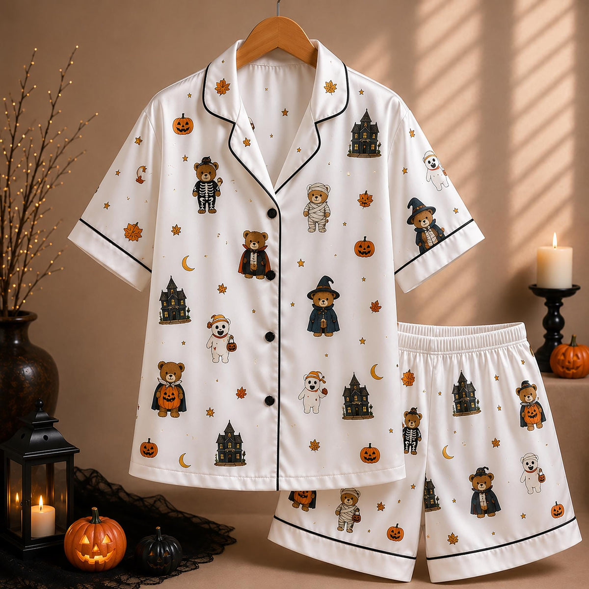 90s Bears Halloween Pajama Set, Trick or Treat PJs, Pumpkin Lover Gift, Spooky Bear Tee