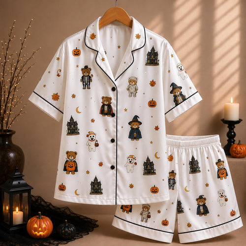 90s Bears Halloween Pajama Set, Trick or Treat PJs, Pumpkin Lover Gift, Spooky Bear Tee