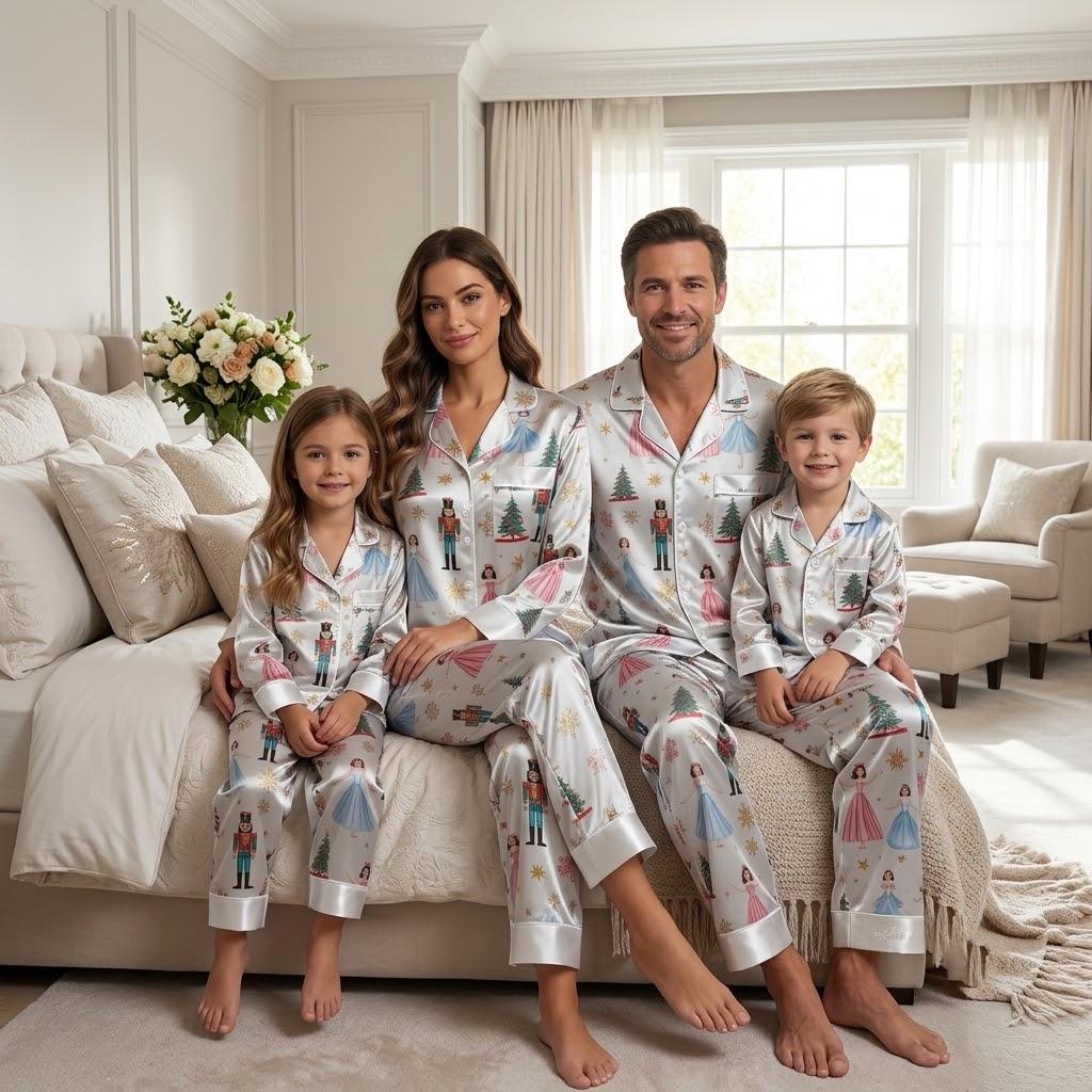Nutcracker Ballet Christmas Satin Pajamas Set, Christmas Nutcracker, Family Matching Christmas Pajama, Nutcracker Pajamas, Christmas Pajamas