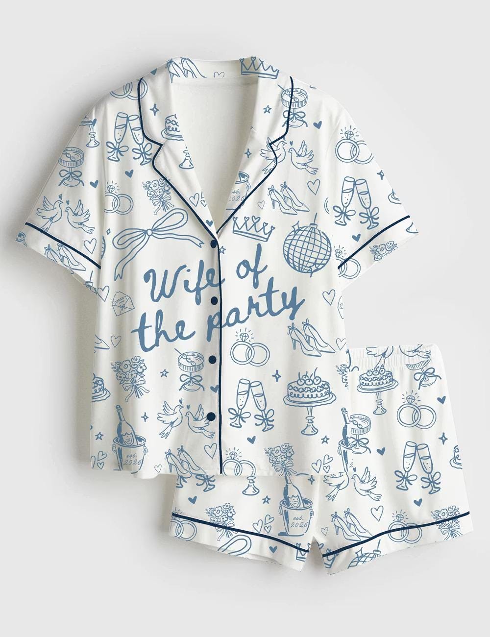 Funny Bride Wedding Silky Satin Pajamas, Wife of the Party Short Sleeve Pjs Set, Cozy Bridal Party Loungewear, Bridesmaid PJ Gift