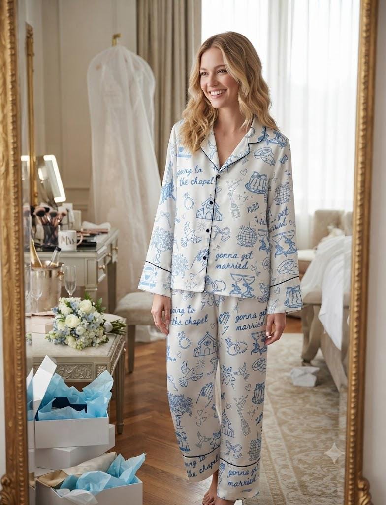 Bridal Toile Pajamas – Bachelorette Party Gift - Bridesmaid Proposal Gift, Bride to Be Sleepwear