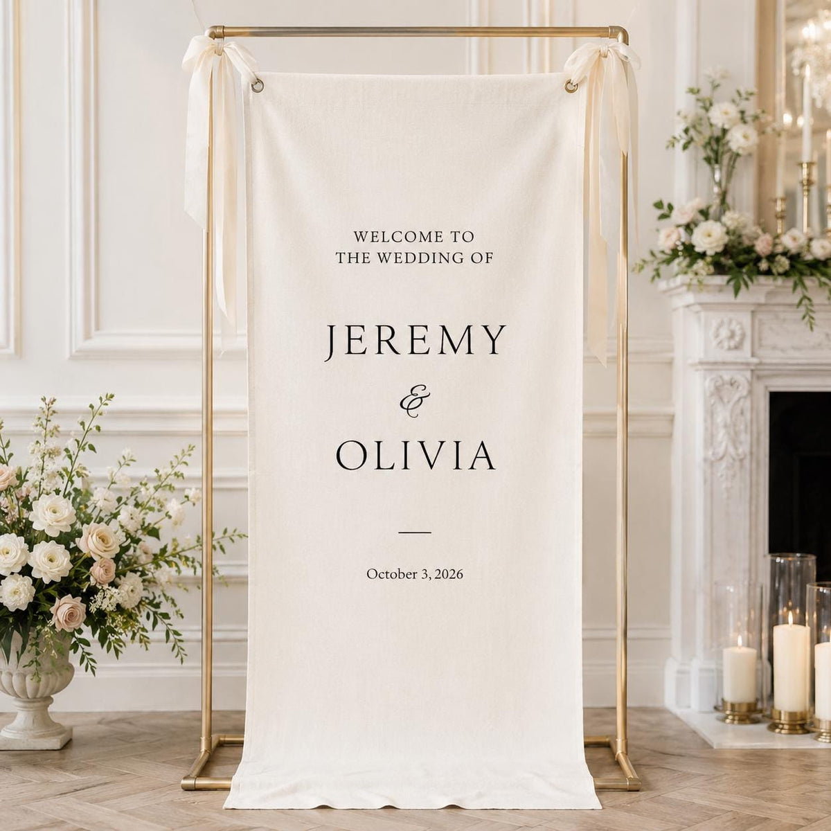 Modern Wedding Welcome Sign, Custom Linen Fabric Banner, Wedding Fabric Welcome Sign, Personalized Ceremony Backdrop, Boho Reception Decor