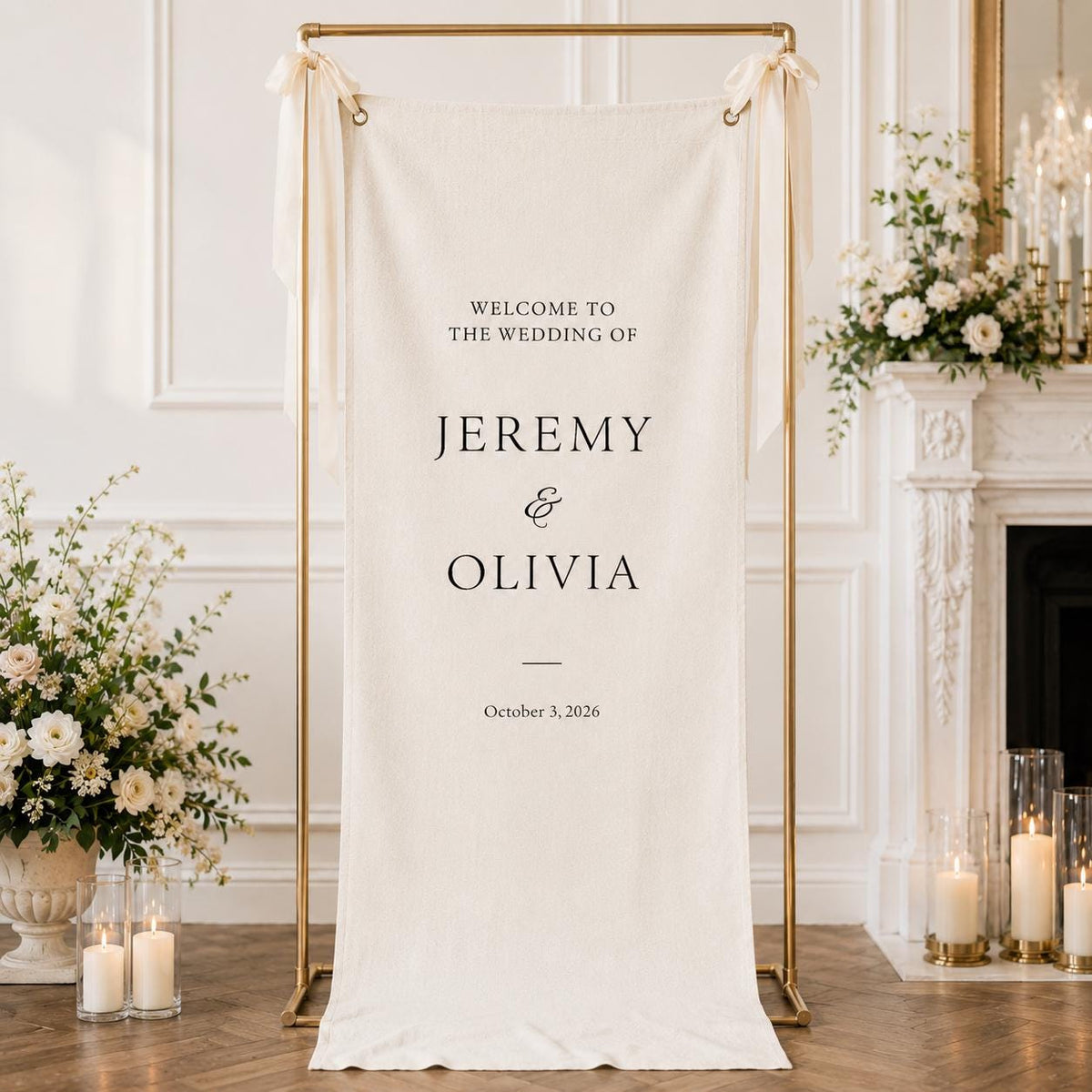 Modern Wedding Welcome Sign, Custom Linen Fabric Banner, Wedding Fabric Welcome Sign, Personalized Ceremony Backdrop, Boho Reception Decor