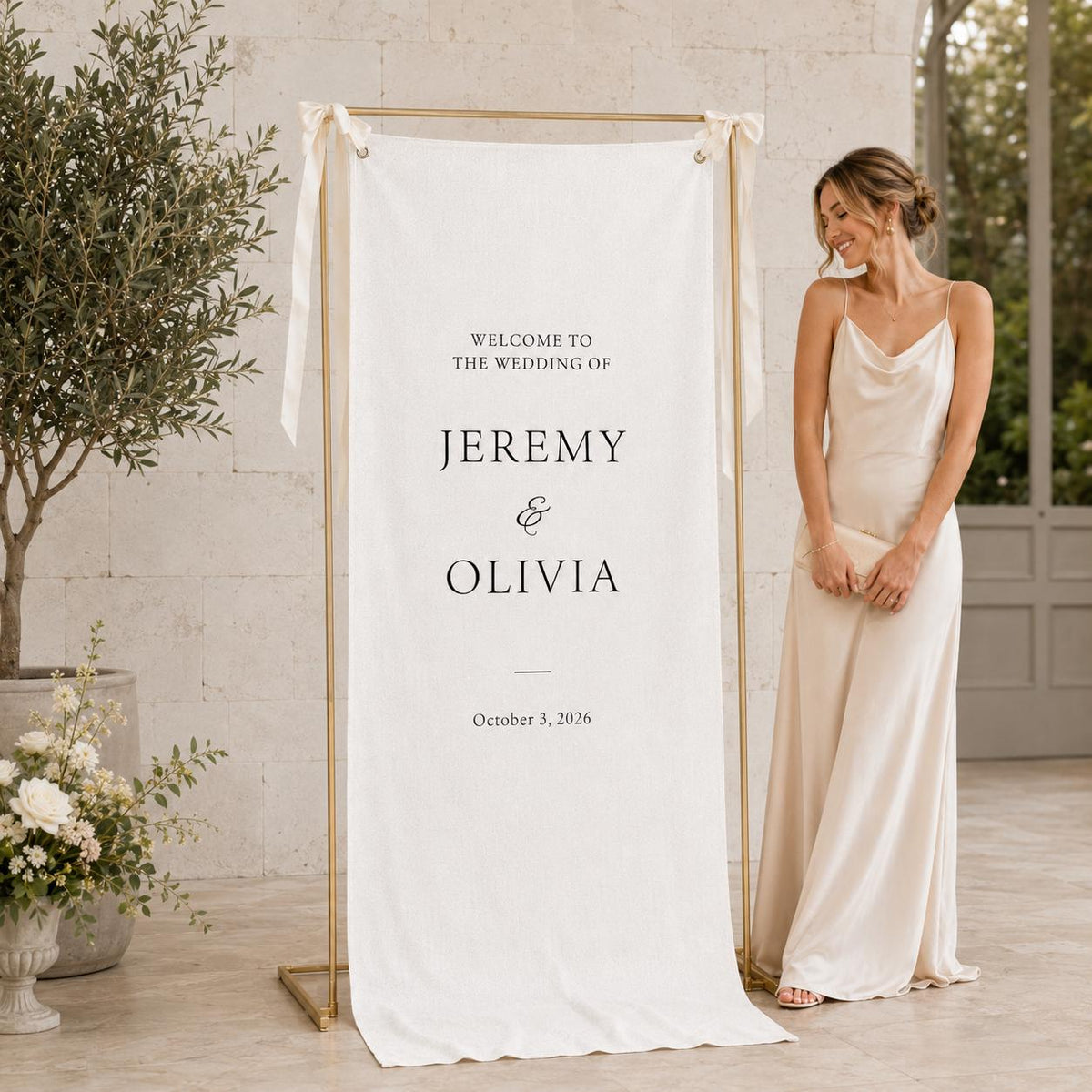 Modern Wedding Welcome Sign, Custom Linen Fabric Banner, Wedding Fabric Welcome Sign, Personalized Ceremony Backdrop, Boho Reception Decor